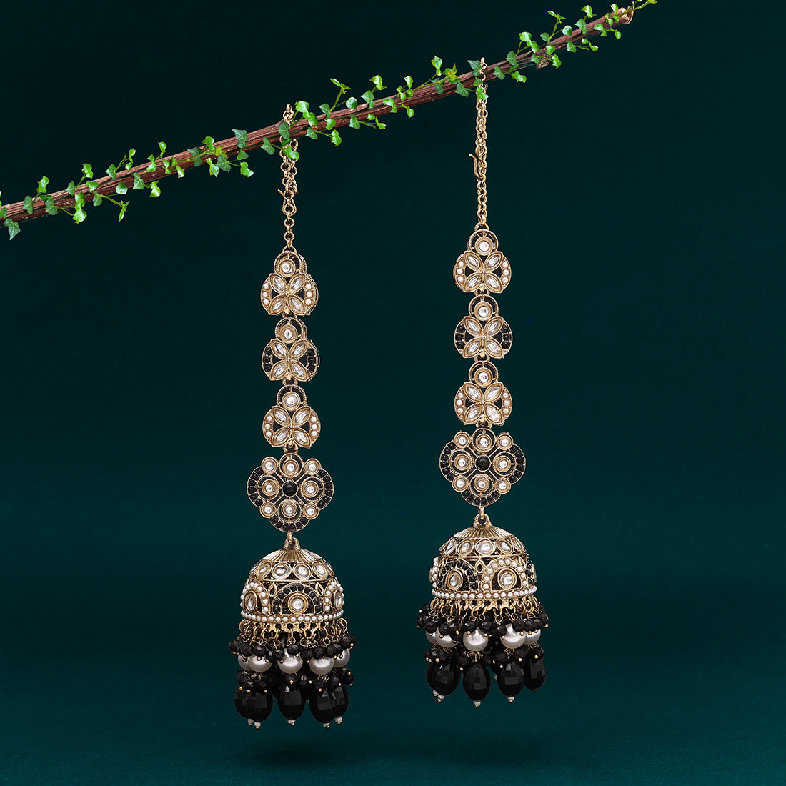 Black Color Big Size jhumka Kundan Earrings (KDE988BLK)