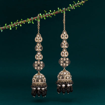 Black Color Big Size jhumka Kundan Earrings (KDE988BLK)