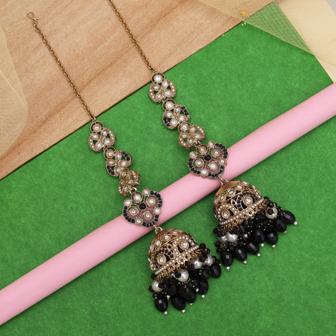 Black Color Big Size jhumka Kundan Earrings (KDE988BLK)