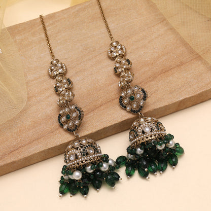 Green Color Big Size jhumka Kundan Earrings (KDE988GRN)