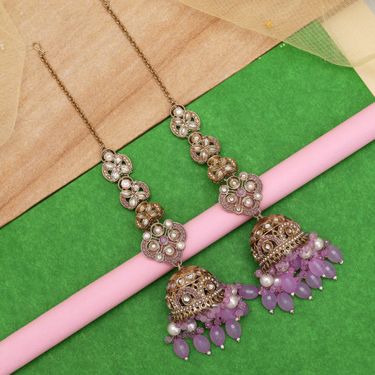 Light Purple Color Big Size jhumka Kundan Earrings (KDE988LPRP)