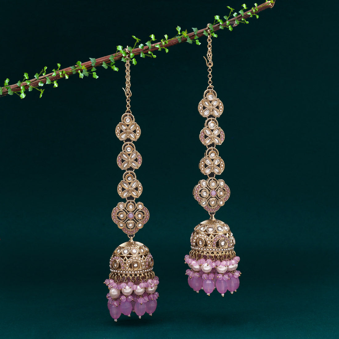 Light Purple Color Big Size jhumka Kundan Earrings (KDE988LPRP)