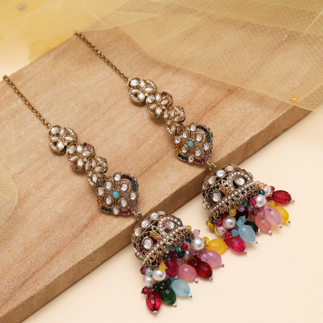 Multi Color Big Size jhumka Kundan Earrings (KDE988MLT)