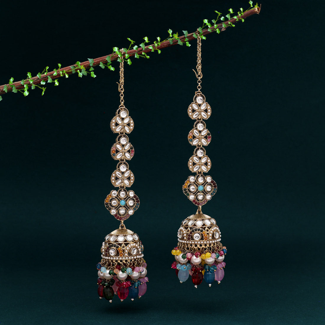Multi Color Big Size jhumka Kundan Earrings (KDE988MLT)