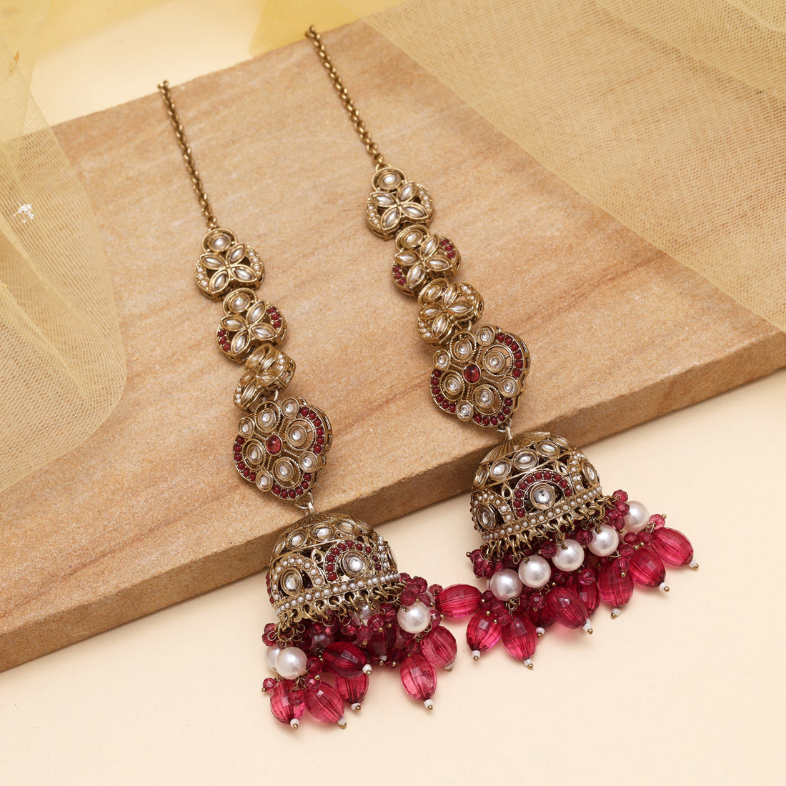 Magenta Color Big Size jhumka Kundan Earrings (KDE988MNT)