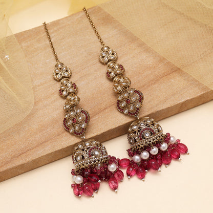 Magenta Color Big Size jhumka Kundan Earrings (KDE988MNT)