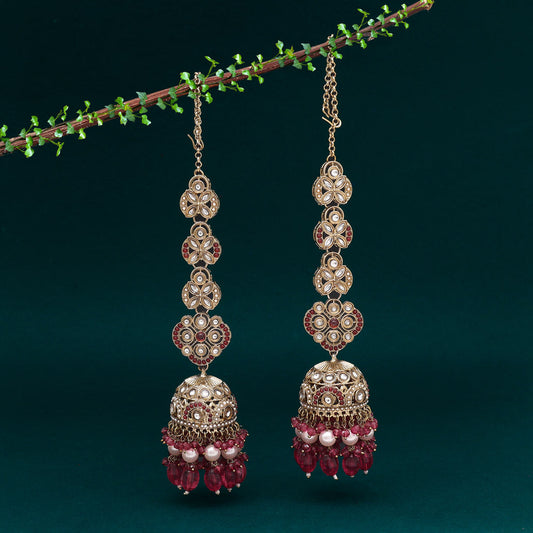 Magenta Color Big Size jhumka Kundan Earrings (KDE988MNT)