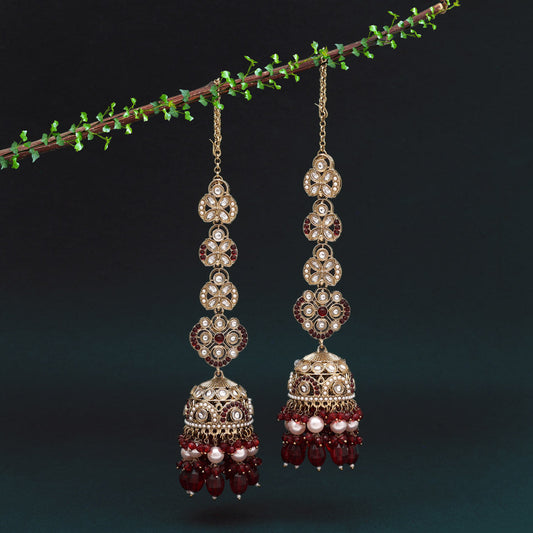 Maroon Color Big Size jhumka Kundan Earrings (KDE988MRN)