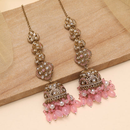 Pink Color Big Size jhumka Kundan Earrings (KDE988PNK)