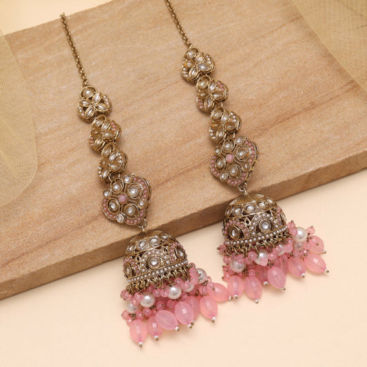 Pink Color Big Size jhumka Kundan Earrings (KDE988PNK)