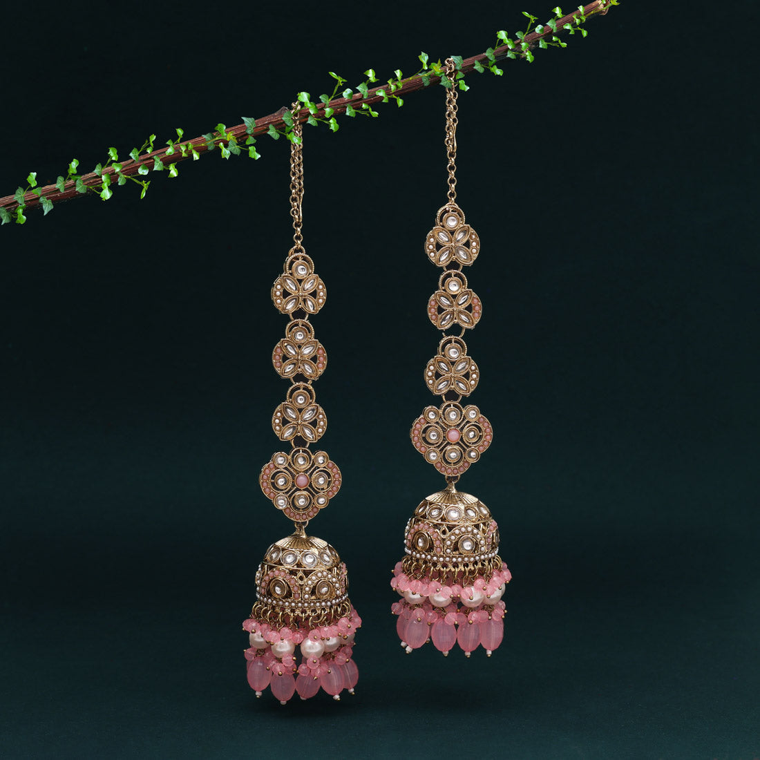 Pink Color Big Size jhumka Kundan Earrings (KDE988PNK)