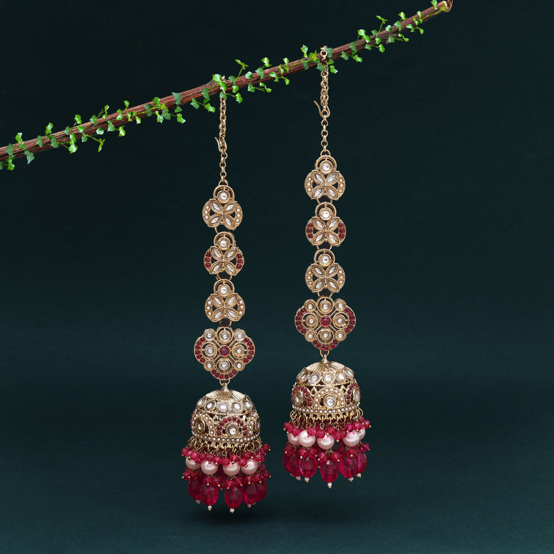 Rani Color Big Size jhumka Kundan Earrings (KDE988RNI)