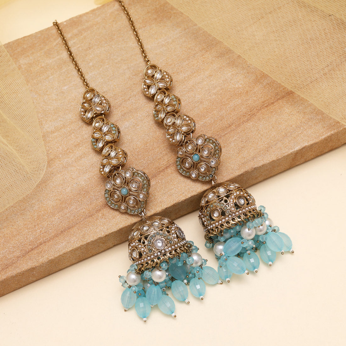Sky Blue Color Big Size jhumka Kundan Earrings (KDE988SBLU)