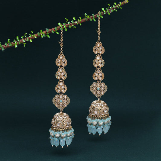 Sky Blue Color Big Size jhumka Kundan Earrings (KDE988SBLU)