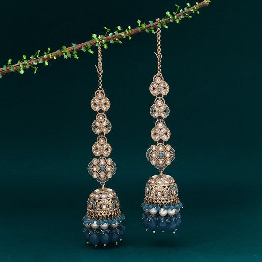 Turquoise Blue Color Big Size jhumka Kundan Earrings (KDE988TBLU)