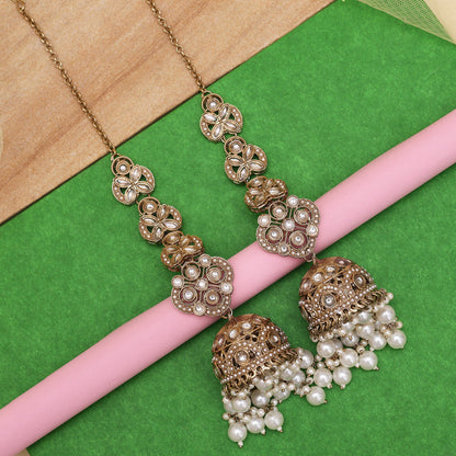 White Color Big Size jhumka Kundan Earrings (KDE988WHT)