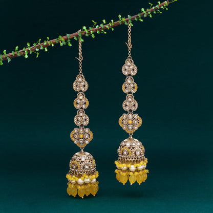 Yellow Color Big Size jhumka Kundan Earrings (KDE988YLW)