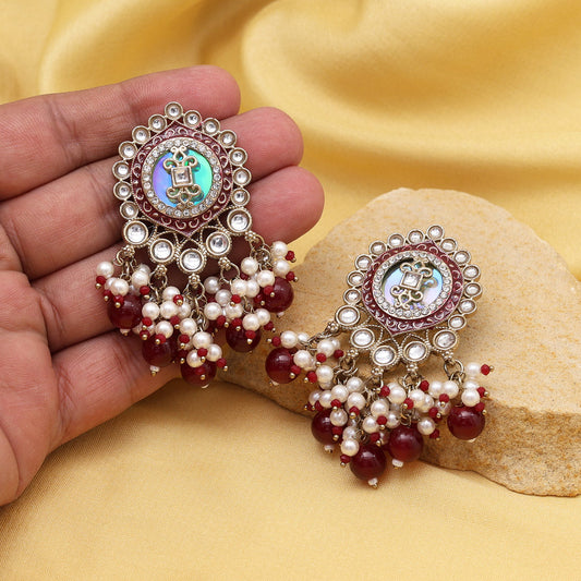 Maroon Color Kundan Earrings (KDE991MRN)