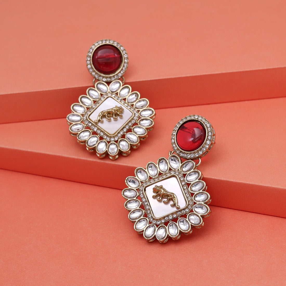 Ruby Color Kundan Earrings (KDE992RUBY)