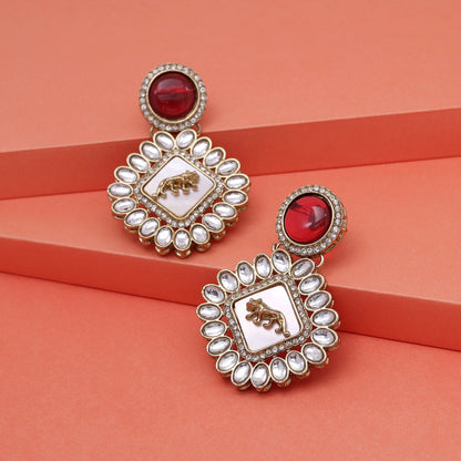 Ruby Color Kundan Earrings (KDE992RUBY)