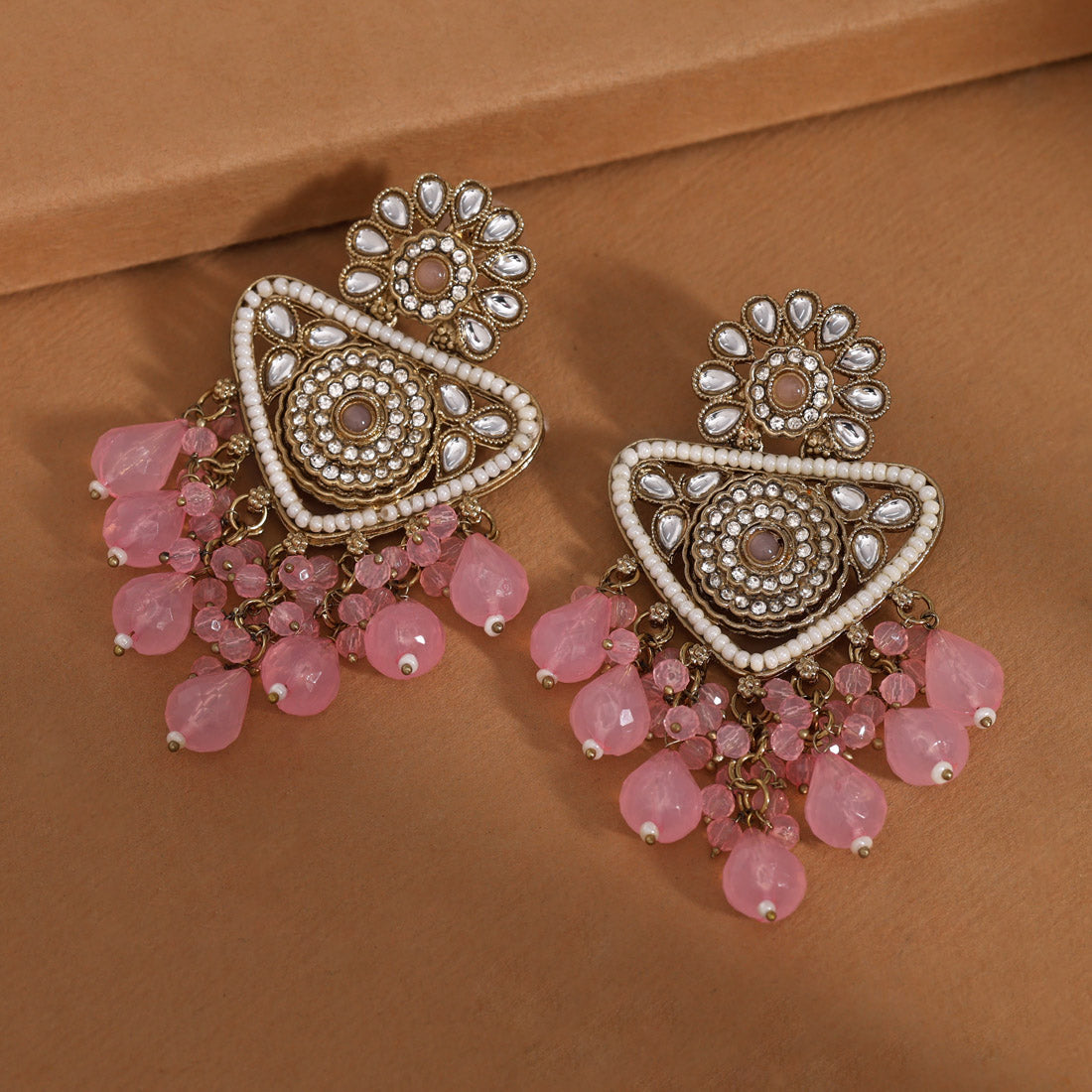 Pink Color Kundan Earrings (KDE993PNK)