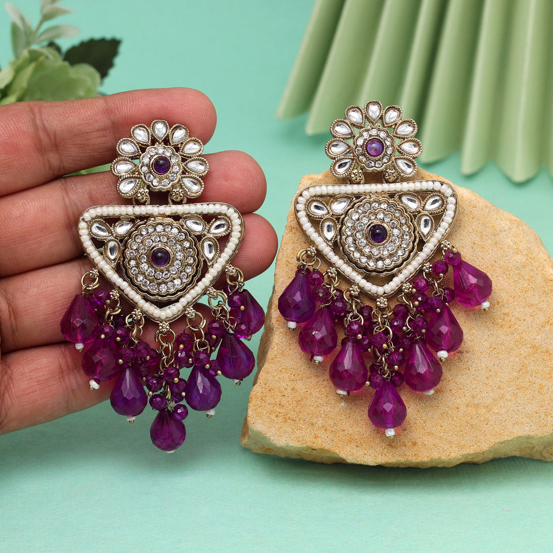 Purple Color Kundan Earrings (KDE993PRP)