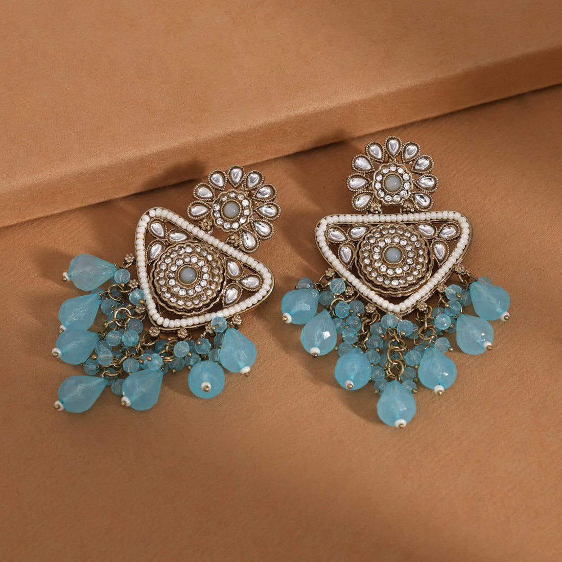 Sky Blue Color Kundan Earrings (KDE993SBLU)