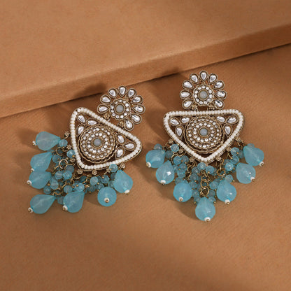 Sky Blue Color Kundan Earrings (KDE993SBLU)