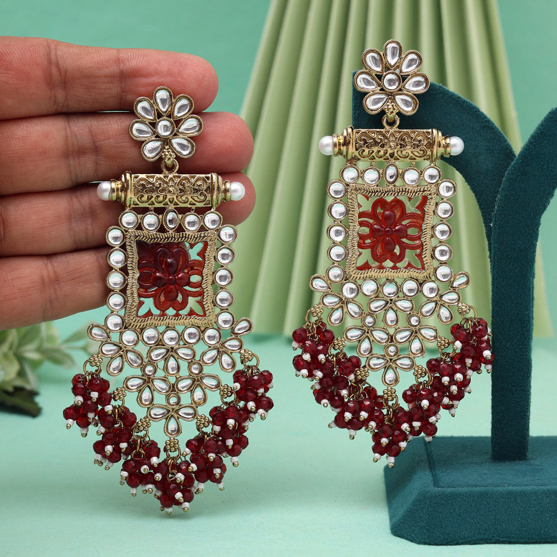 Maroon Color Kundan Earrings (KDE995MRN)