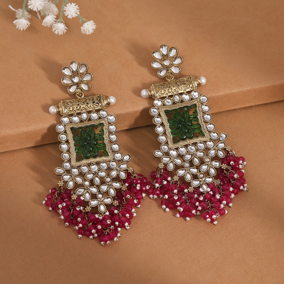 Rani & Green Color Kundan Earrings (KDE995RNIGRN)