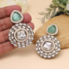 Pista Green Color Kundan Earrings (KDE998PGRN)