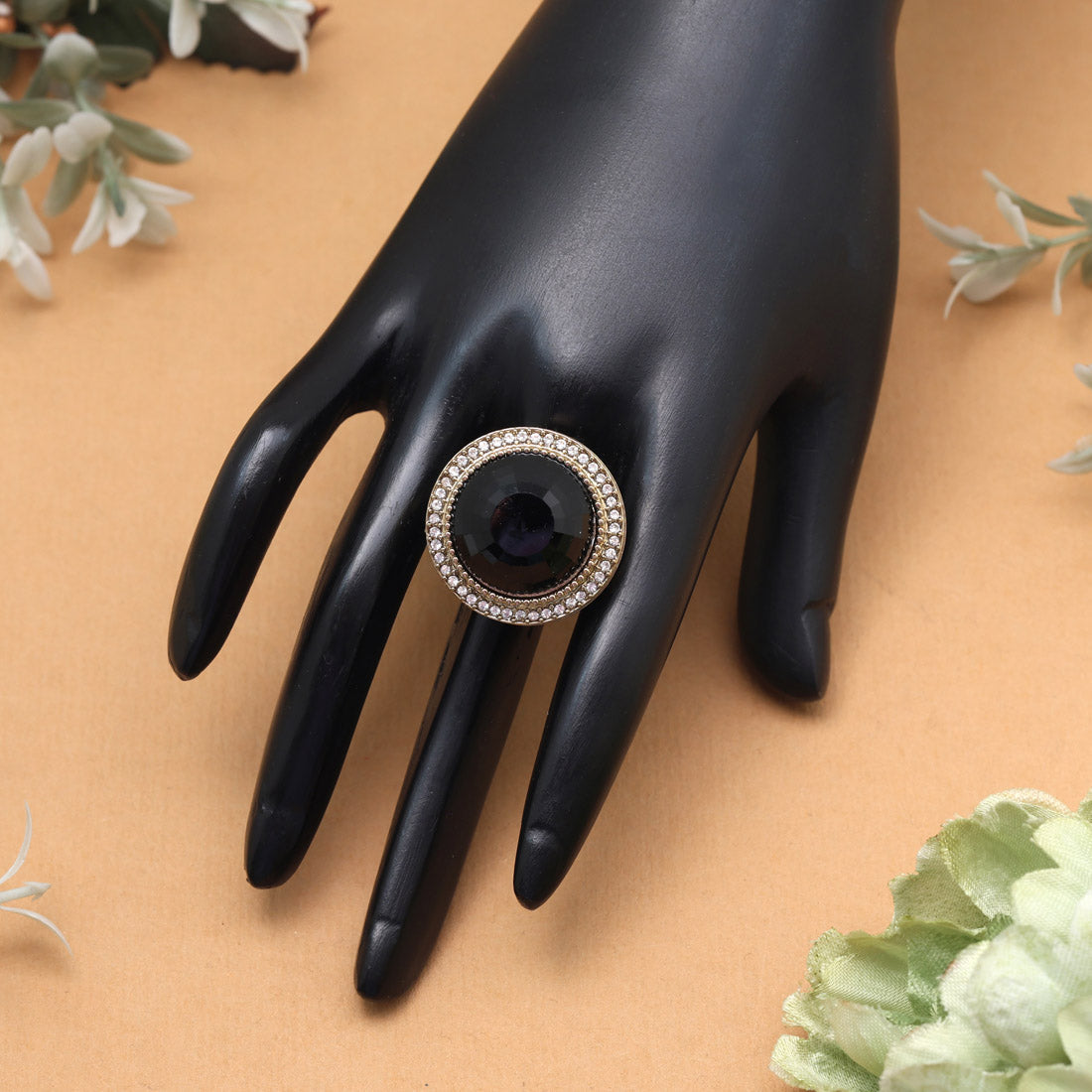 Classic Black Color Kundan Ring For Women