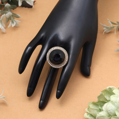 Classic Black Color Kundan Ring For Women