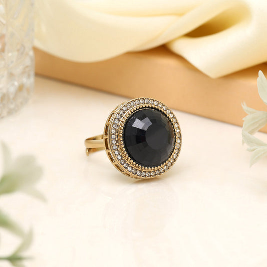 Classic Black Color Kundan Ring For Women