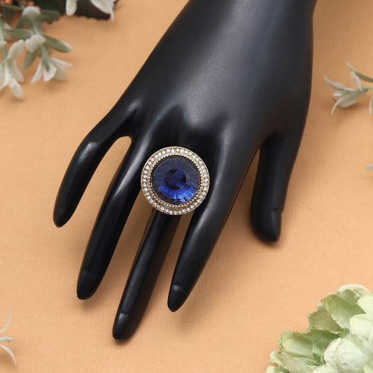 Royal Blue Color Kundan Ring For Women