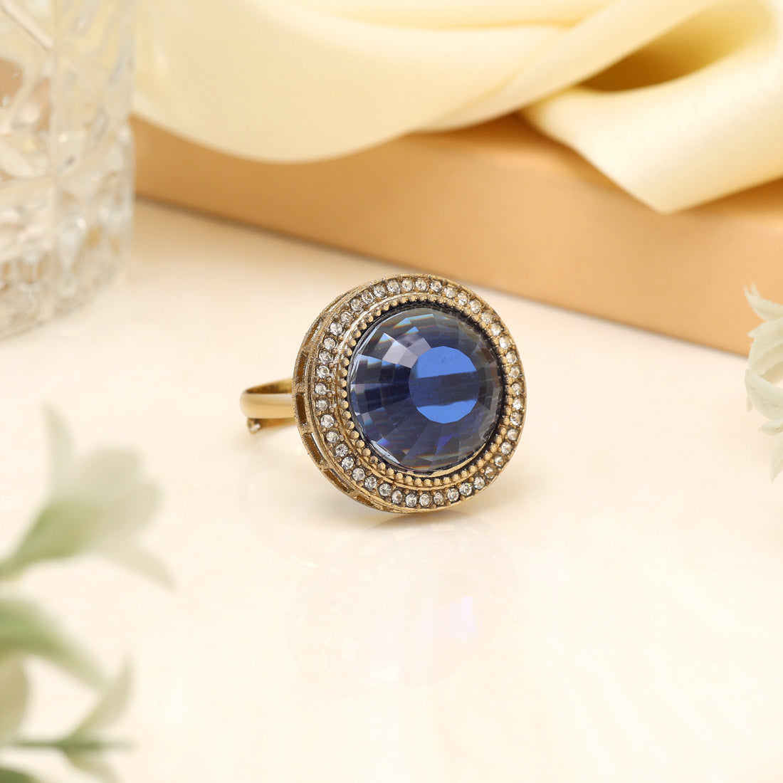 Royal Blue Color Kundan Ring For Women
