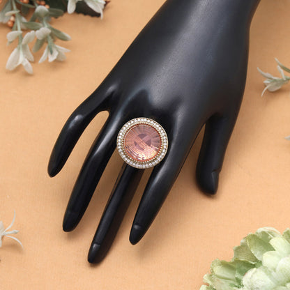 Delicate Baby Pink Color Kundan Ring For Women
