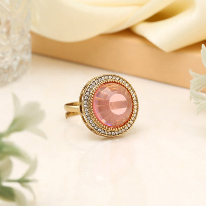 Delicate Baby Pink Color Kundan Ring For Women