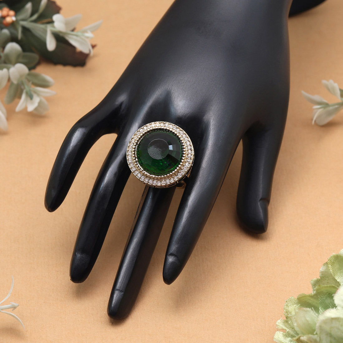 Elegant Green Color Kundan Ring For Women