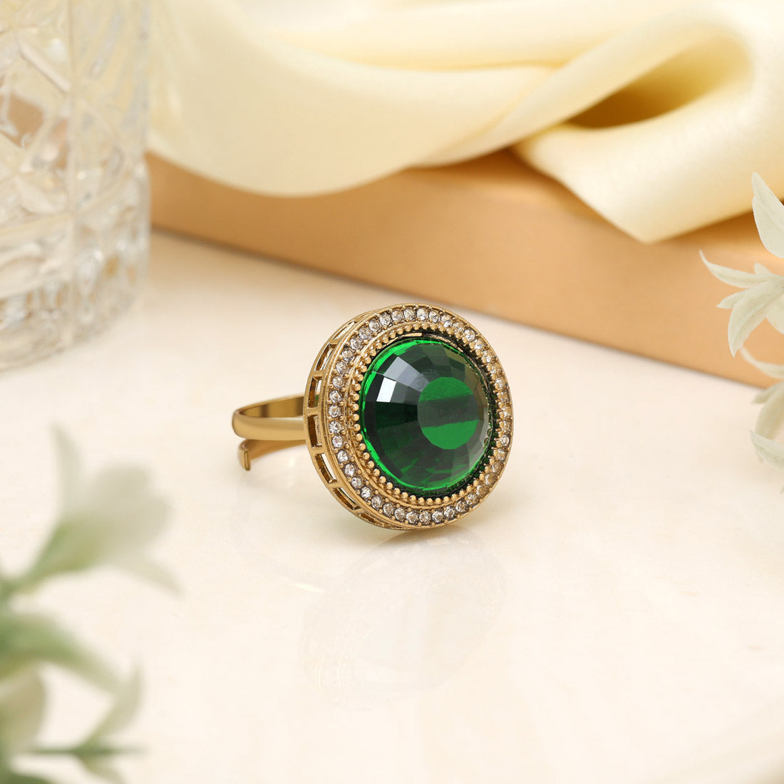 Elegant Green Color Kundan Ring For Women