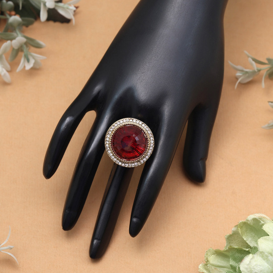 Deep Maroon Color Kundan Ring For Women