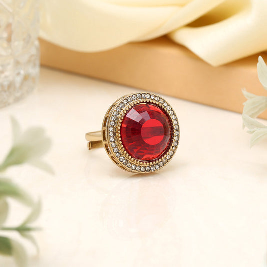 Deep Maroon Color Kundan Ring For Women