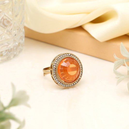 Vibrant Orange Color Kundan Ring For Women