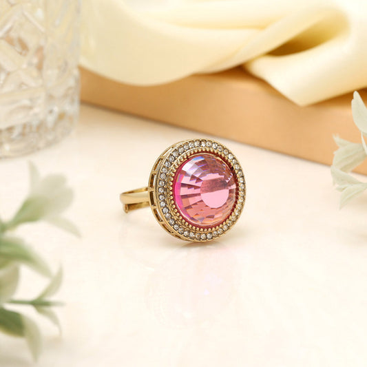 Soft Pink Color Kundan Ring For Women