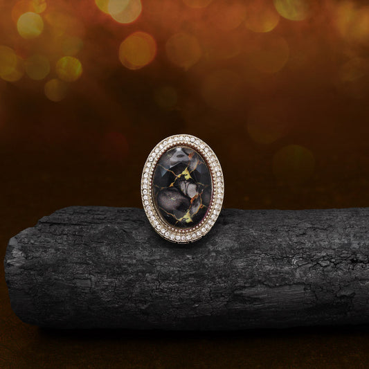 Sleek Black Color Kundan Ring For Women