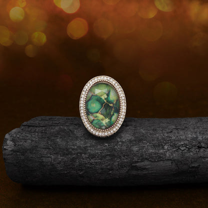 Nature-Inspired Green Color Kundan Ring For Women