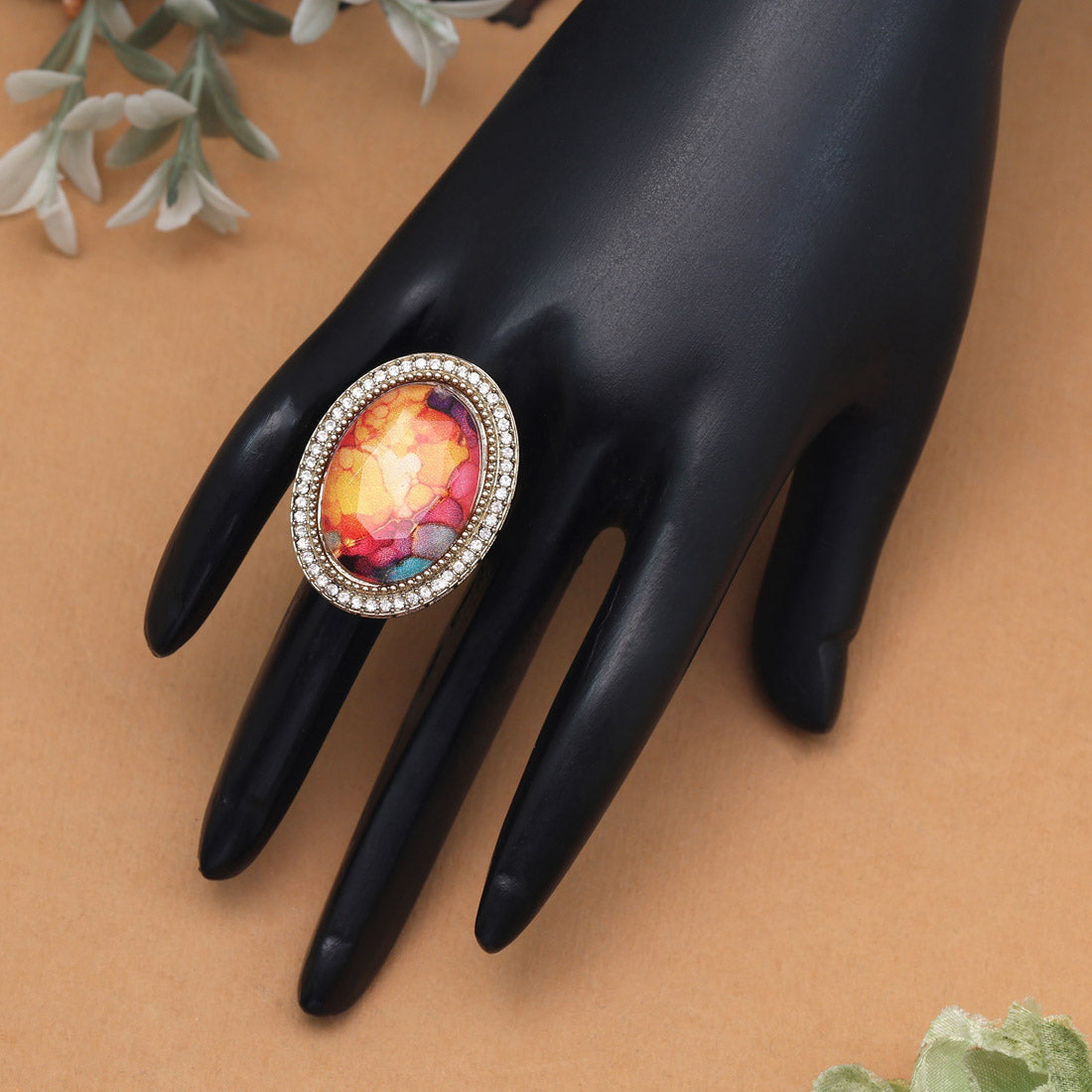 Festive Multi Color Kundan Ring For Women