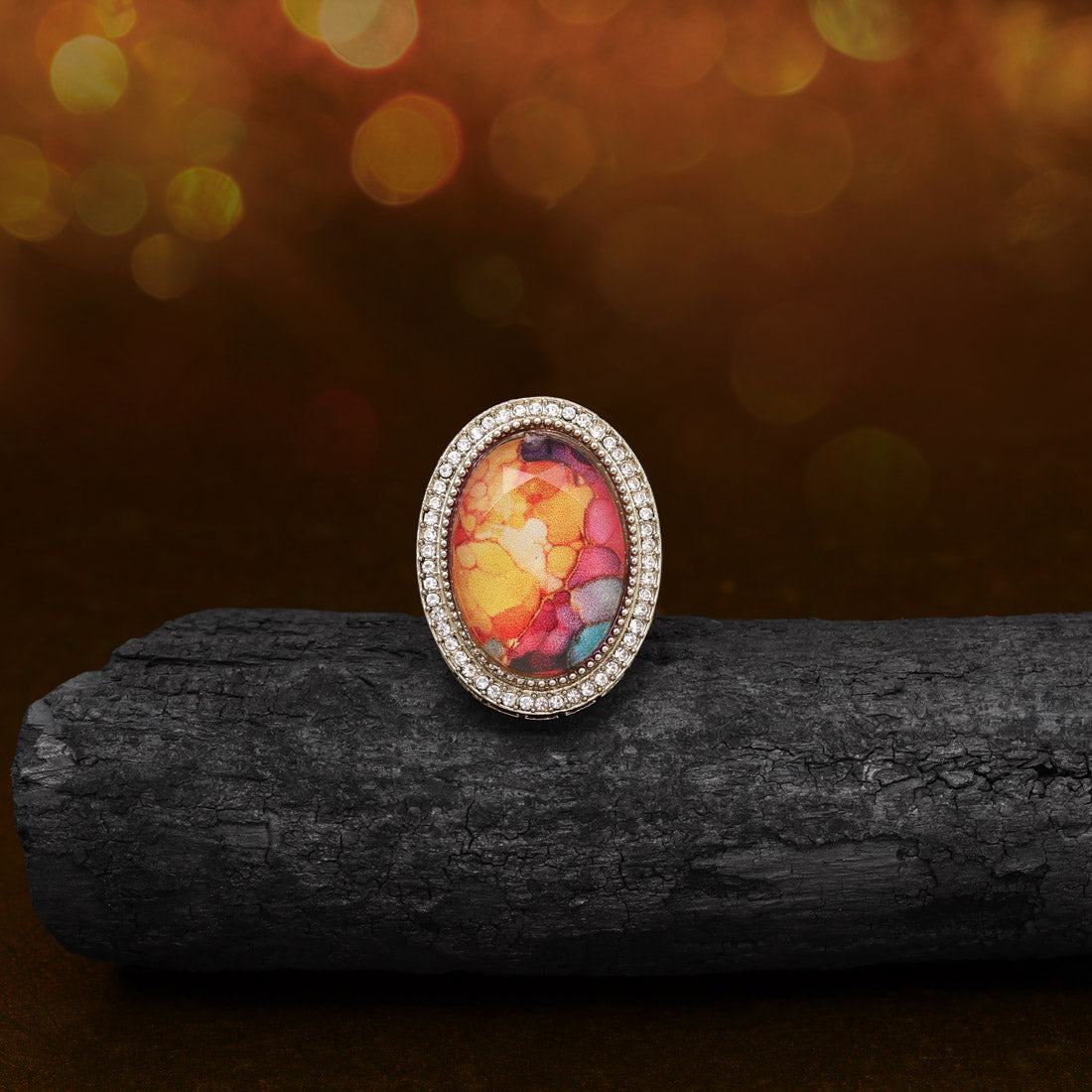 Festive Multi Color Kundan Ring For Women