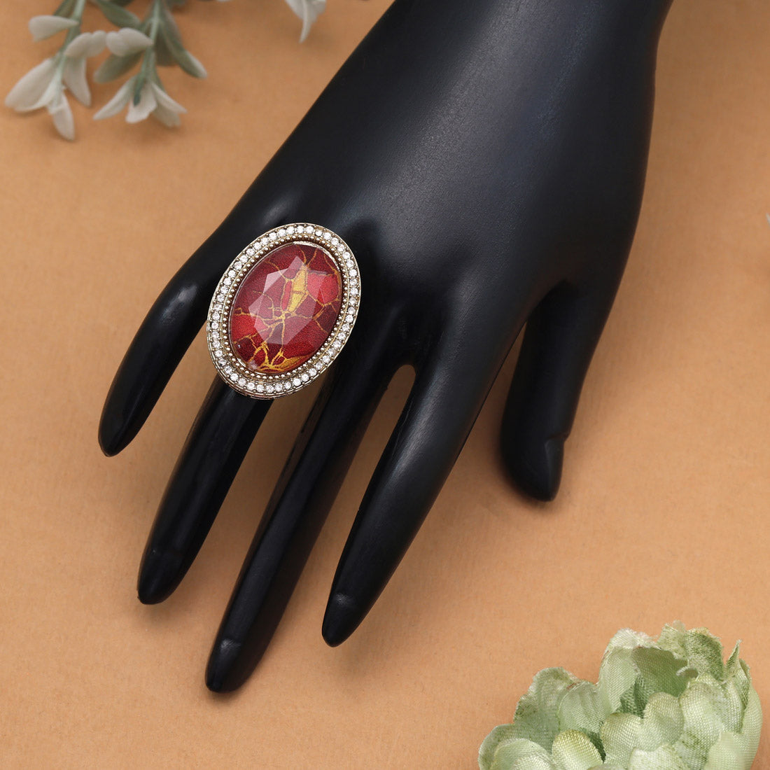 Bold Red Color Kundan Ring For Women