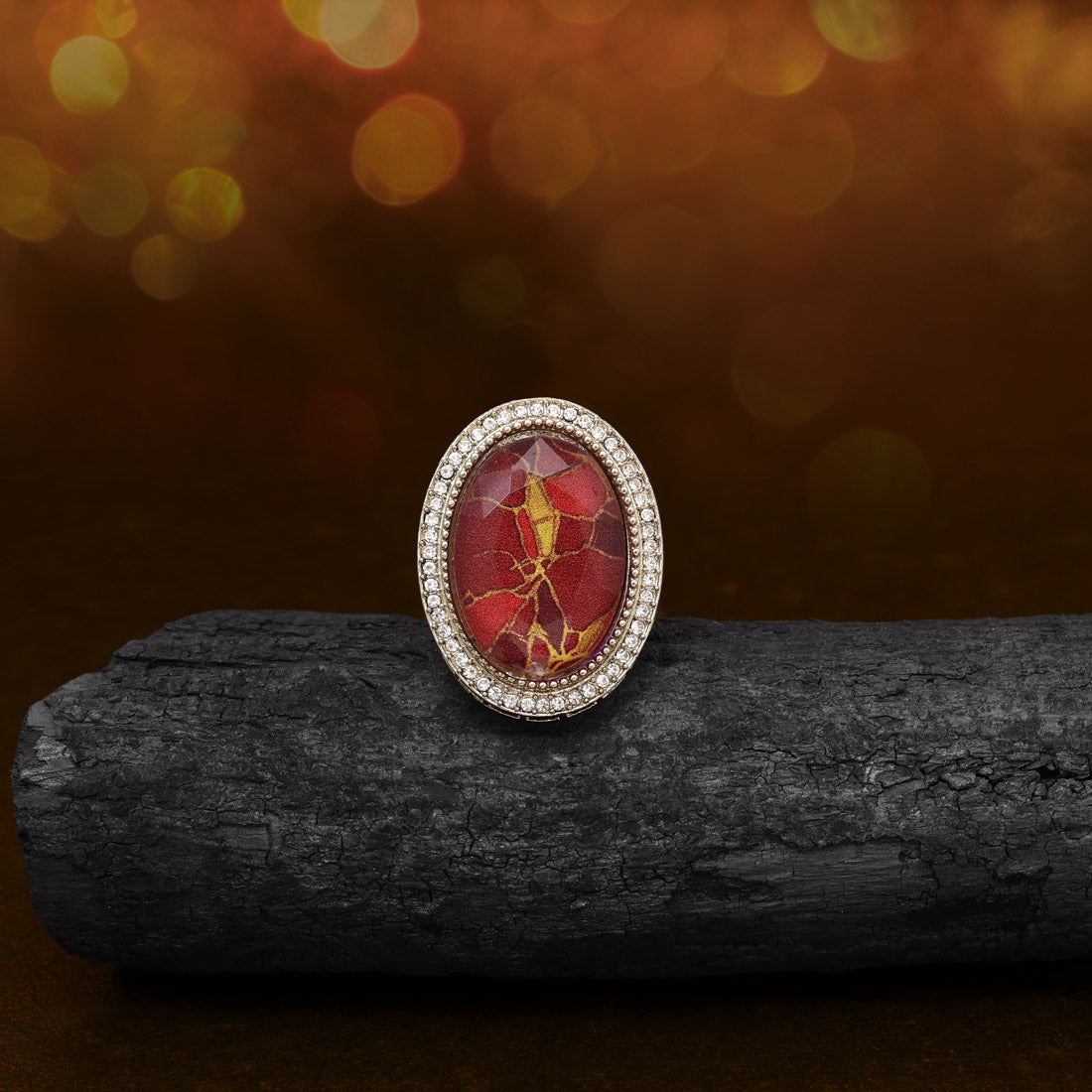 Bold Red Color Kundan Ring For Women